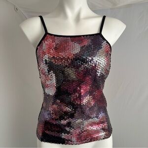 Express Y2K sequin crop top with hidden bralette and hook and eye back closure.